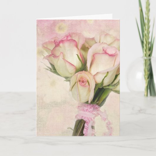 Roze en Ivoor Rose Boeket met Lint Kaart (Voorkant)