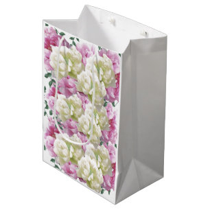 Roze en ivoorkleurige pioenbloemen middelgrote cad medium cadeauzakje