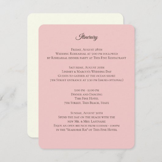 Roze en ivoren bruiloft informatie informatiekaartje (Voorkant / Achterkant)