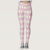 Roze en ivoren Harlequin Diamond Check Leggings (Voorkant)