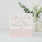 Roze en ivory Butterflies en kant Opslaan Datum Save The Date (Staand voorkant)