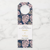 Roze en jachttropische bladeren, polka dots bruilo flessenhanger (Voorkant)