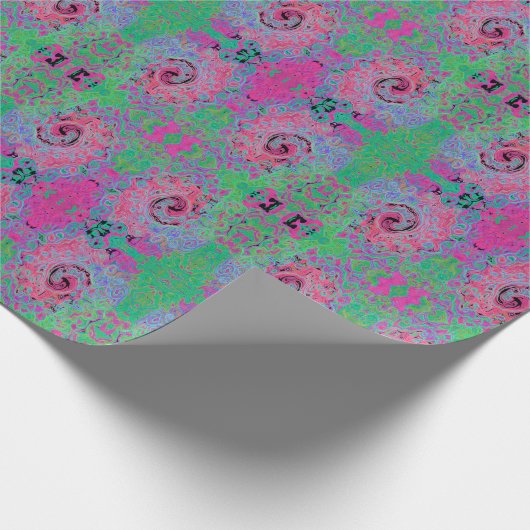 Roze en kalkgroene roovy Abstract Retro Swirl Cadeaupapier (Hoek)