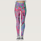 Roze en kalkgroene roovy Abstract Retro Swirl Leggings (Voorkant)