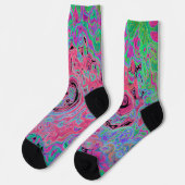 Roze en kalkgroene roovy Abstract Retro Swirl Sokken (Links)