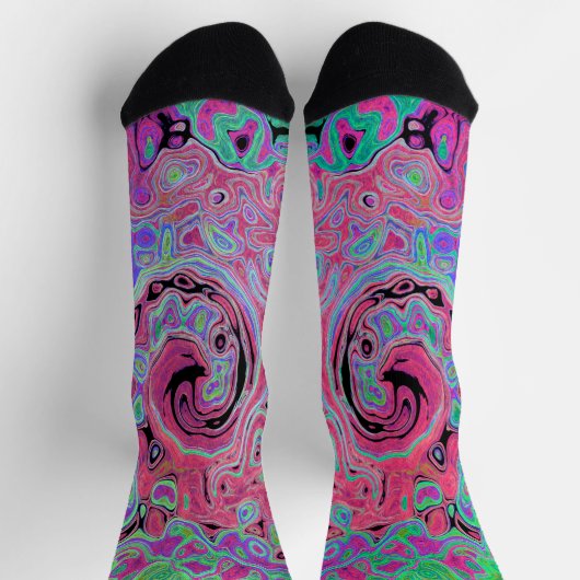 Roze en kalkgroene roovy Abstract Retro Swirl Sokken (Top)
