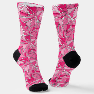 Roze en karmozijnrode geometrische vormen patroon sokken