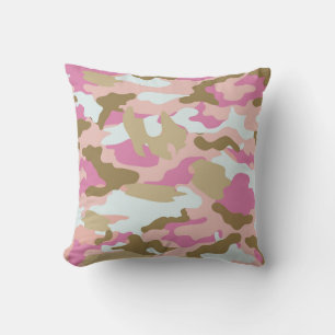Roze en Khaki CamoThrow Pillow Kussen