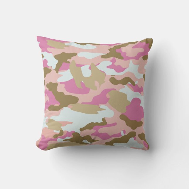 Roze en Khaki CamoThrow Pillow Kussen (Voorkant)
