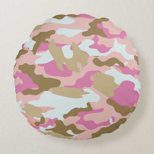Roze en Khaki Rond Kussen (Voorkant)