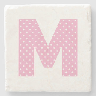 Roze en kleine witte polkadot vetgedrukte M monogr Stenen Onderzetter