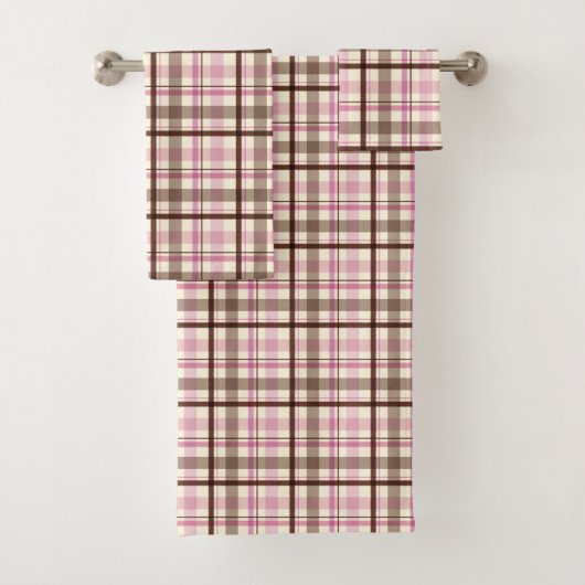 Roze en Koffie geruite Tartan Bad Handdoek (Insitu)