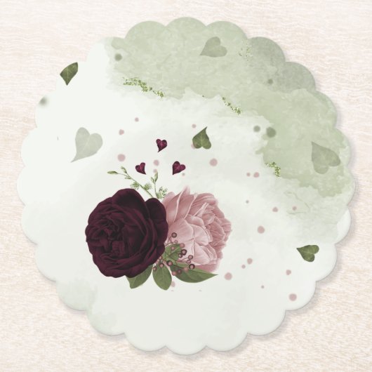 roze en kool bloemen groen kartonnen onderzetters (Voorkant)