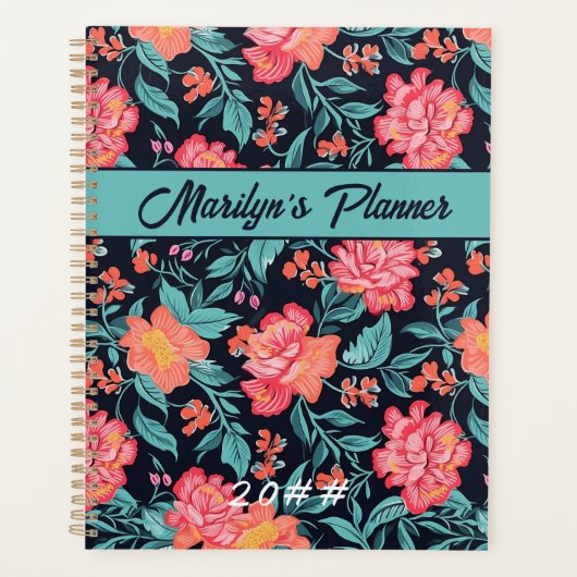 Roze en koraal bloemen gepersonaliseerde planner (Voorkant)