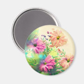 Roze en Koraal Bloemen Magneet (Voorkant / Achterkant)