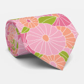 Roze en koraal Bloempatroon - Modern Bold Stropdas (Opgerold)