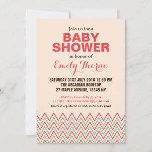 Roze en Koraal Chevron Babyshower Uitnodiging