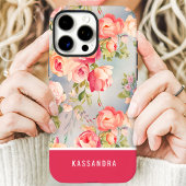 Roze en Koraal Custom Naam Bloemen Case-Mate iPhone Case
