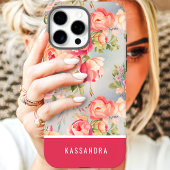Roze en Koraal Custom Naam Bloemen Case-Mate iPhone Case