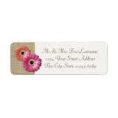 Roze en koraal Gerbera Daisy en Burlap Etiket (Voorkant)