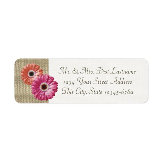 Roze en koraal Gerbera Daisy en Burlap Etiket (Voorkant)