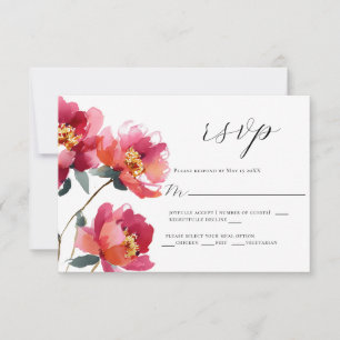 Roze en koraal pioen bruiloft RSVP Kaart