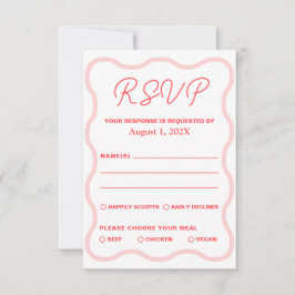 Roze en koraal Wavy Retro bruiloft RSVP Kaartje