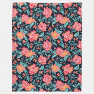 Roze en koraalbloemen fleece deken