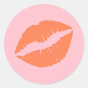 Roze en koraalrode lippen ronde sticker