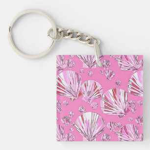 Roze en koraalschelpen, orchidee roze achtergrond sleutelhanger