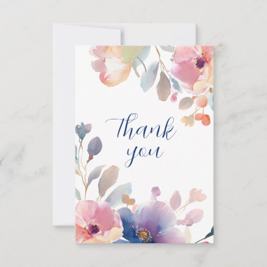 Roze en Lavendel Bloemen Waterverf Bruiloft Bedankkaart (Voorkant)