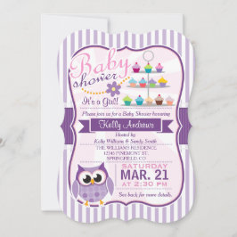 Roze en lavendel Paarse uil, meisje Baby shower Kaart