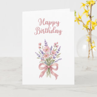 Roze en lavendel waterverf bloemen verjaardagskaar kaart
