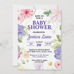 Roze en Lavendel Wildflowers Pastel Baby shower Kaart