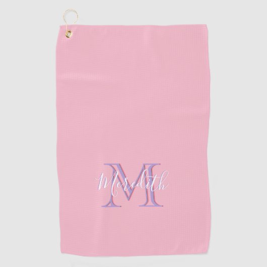 Roze en Lavender Multi Colour Monogram Naam Golfhanddoek (Voorkant)