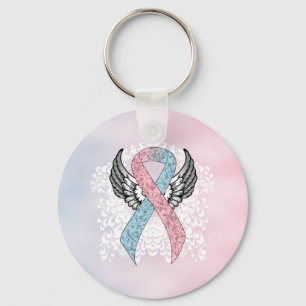Roze en Licht Blauw Awareness Lint met Wings Sleutelhanger