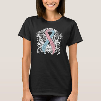 Roze en Licht Blauw Awareness Lint met Wings T-shirt