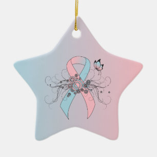 Roze en lichtblauw bewustzijn lint Butterfly Keramisch Ornament