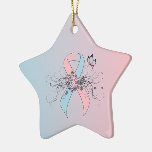 Roze en lichtblauw bewustzijn lint Butterfly Keramisch Ornament (Links)