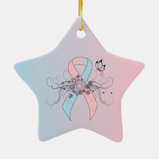 Roze en lichtblauw bewustzijn lint Butterfly Keramisch Ornament (Achterkant)