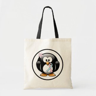 Roze en lichtblauw bewustzijn Ribbon Penguin Tote Bag