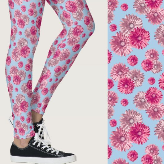 Roze en lichtblauwe gerbera madeliefje gebloemd ge leggings