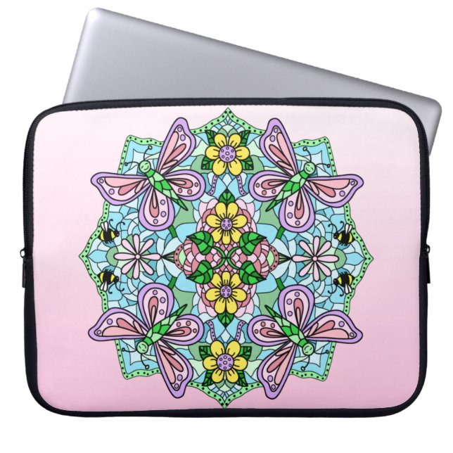 Roze en lichte, blauwe handmatige Mandala laptopho Laptop Sleeve (Voorkant)
