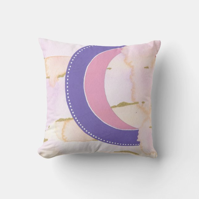  roze en lila abstracte waterverf kussen (Voorkant)