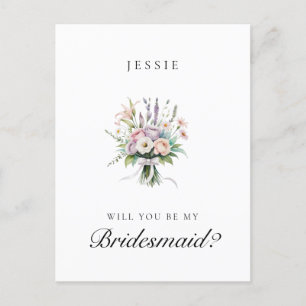 Roze en Lila Bloemboeket Bruidsmeisje Voorstel Briefkaart