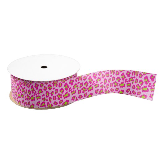 Roze en Limoen Leopard Cheetah Print Grosgrain Lint (Spoel)