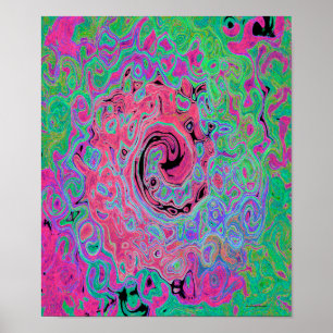 Roze en limoengroene groovy abstracte retro draaik poster