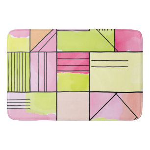 Roze en limoengroene patchwork abstract badmat