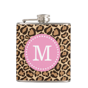 Roze en luipaard Afdrukken Aangepast monogram Heupfles