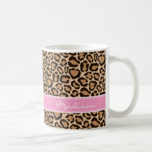 Roze en luipaard Afdrukken Aangepast monogram Koffiemok